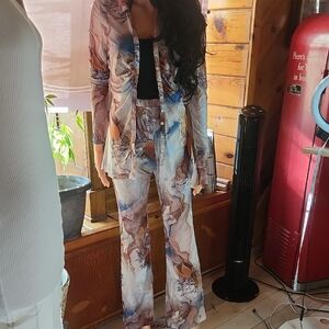 Fashion Nova Cream and Brown Wide Leg Jumpsuit